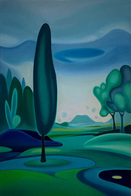 Morphing Green 2, 2025. Oil on Belgian linen by Helena Revuelta. Contemporary abstract painting form the Morphing Dreams series.
