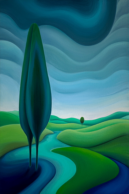 Morphing Green 5, 2025. Oil on Belgian linen by Helena Revuelta. Contemporary abstract painting form the Morphing Dreams series.
