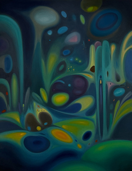 Cosmic Garden, 2026. Oil on Belgian linen by Helena Revuelta. Contemporary abstract painting.